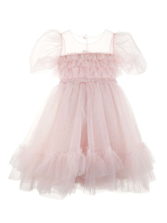 Designer's Cat Kids Dress Tulle Short Sleeve Pink