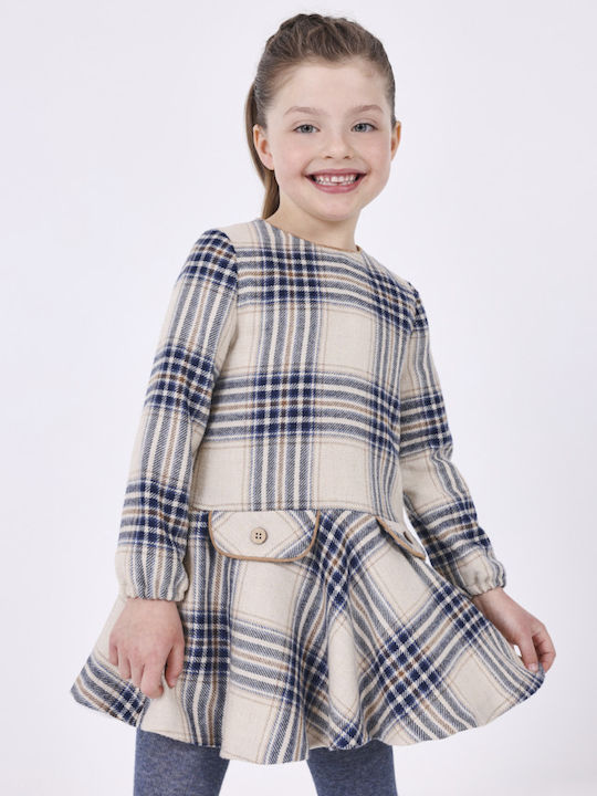 Mayoral Kids Dress Checked Long Sleeve Blue