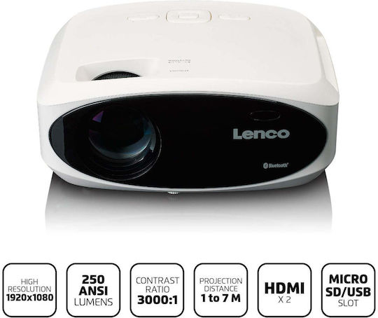 Lenco LPJ-900WH Mini Projector LCD Full HD LED Lamp with Built-in Speakers White