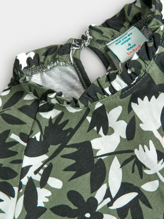 Kinderkleid Langärmelig Blumen Grün