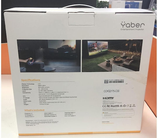 Yaber K2s Projector LCD Full HD Standard Lamp with Wi-Fi and Built-in Speakers Gray