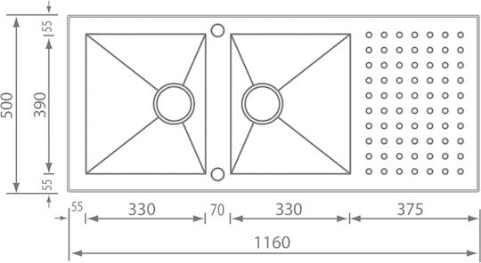 Sanitec Punto Quadra Ένθετος Νεροχύτης Inox Σατινέ Μ116xΠ50cm Ασημί