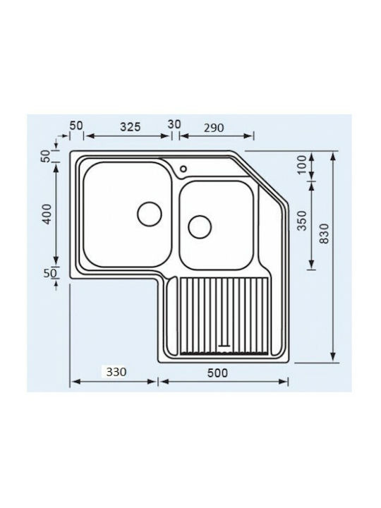 Sanitec Zenith Ένθετος Νεροχύτης Γωνιακός Δεξιός Inox Σατινέ Μ83xΠ83cm Ασημί