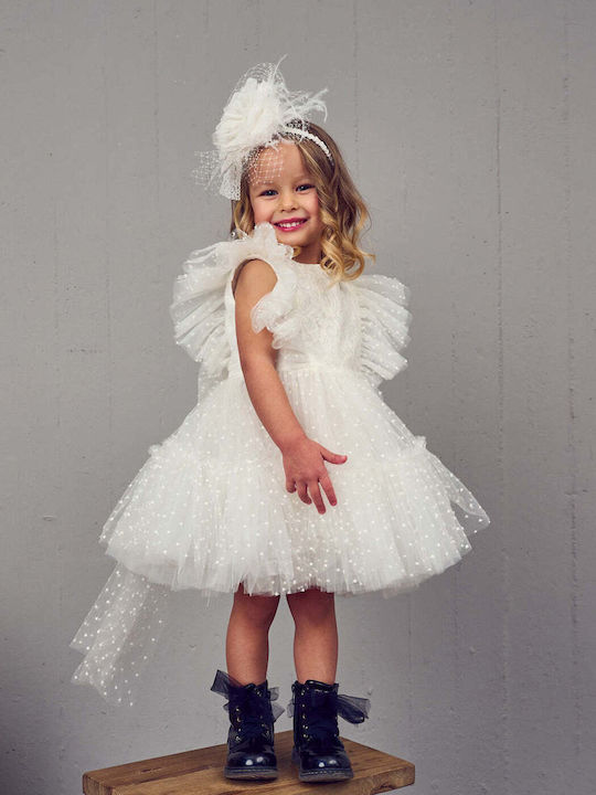Designer's Cat White Baptism Dress made of Tulle