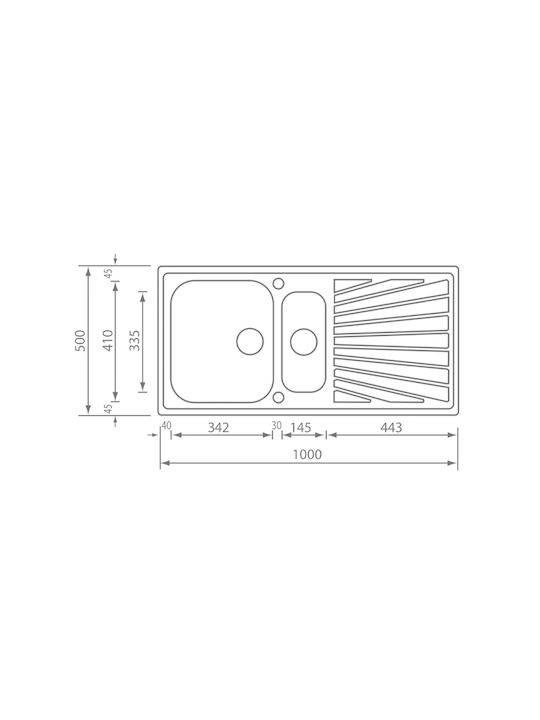 Sanitec Ένθετος Νεροχύτης Αριστερός Inox Σατινέ Μ100xΠ50cm Ασημί