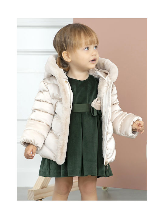 Abel & Lula Girls Quilted Coat Beige with Ηood