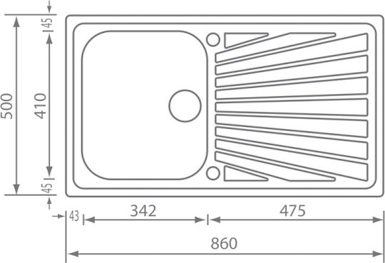 Sanitec Ένθετος Νεροχύτης Inox Σαγρέ Μ86xΠ50cm Ασημί