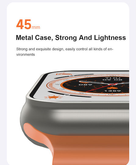 U8 Ultra 45mm Smartwatch με Παλμογράφο (Λευκό)