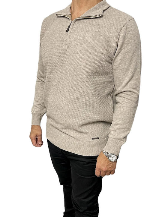 Lexton Men's Long Sleeve Sweater with Zipper Beige