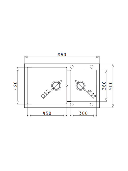 Pyramis Alazia 1 3/4B 079811711 Drop-In Chiuvetă Stânga din Granit Sintetic L86xW50cm Zăpadă
