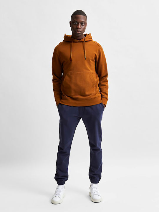 Selected Men's Sweatshirt with Hood and Pockets Brown