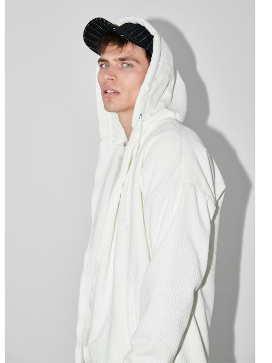 Men's Fleece Jacket with Hood White