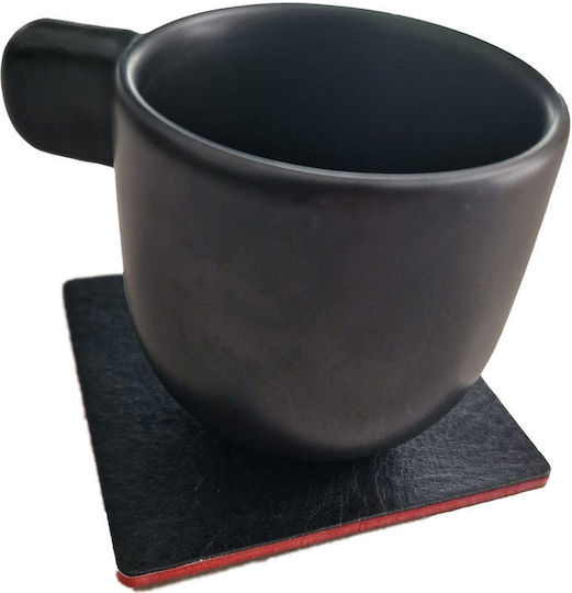 ByLeather Rotund Suporturi pentru pahare Piele ecologică Negru 9cm 4buc
