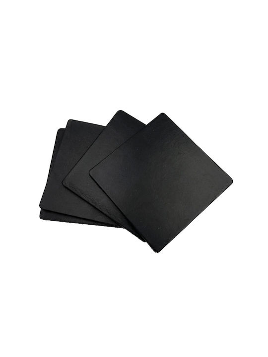 ByLeather Rotund Suporturi pentru pahare Piele ecologică Negru 9cm 4buc