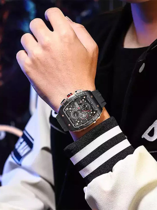 Curren Men's Watch 47mm Chronograph Battery with Black Rubber Strap