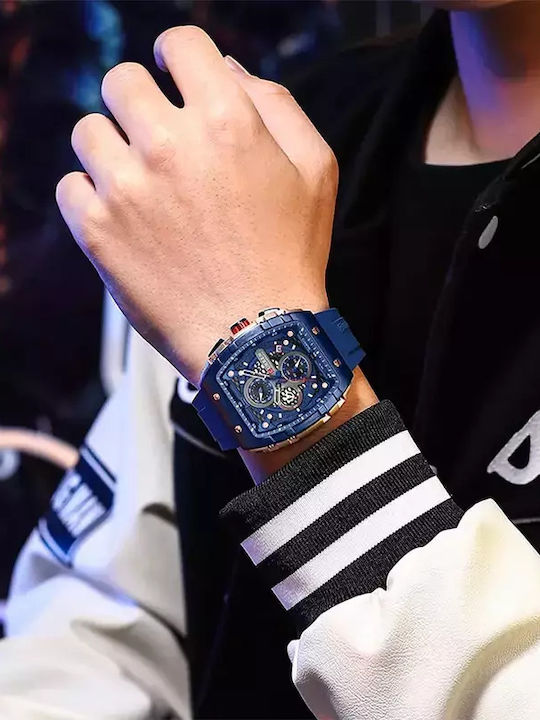 Curren Ανδρικό Ρολόι 47mm Χρονογράφος Μπαταρίας με Καουτσούκ Λουράκι Dark Blue