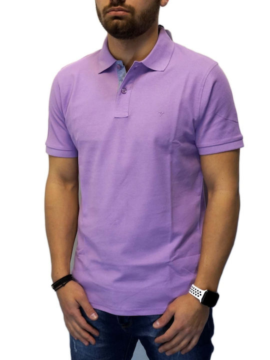 Frank Tailor Men's Short Sleeve Blouse Polo Purple