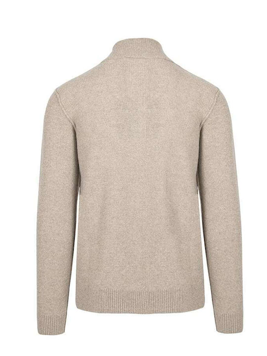 Crossley Herren Langarm-Pullover Ausschnitt mit Reißverschluss Beige