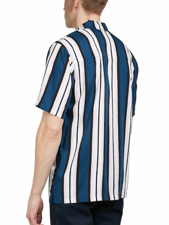 Dickies Men's Shirt Short Sleeve Striped Blue