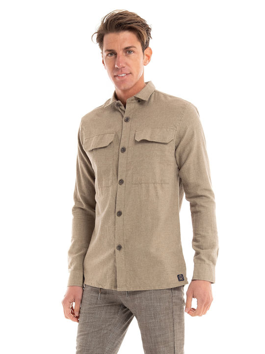 Dstrezzed Men's Shirt Long Sleeve Flannel Beige