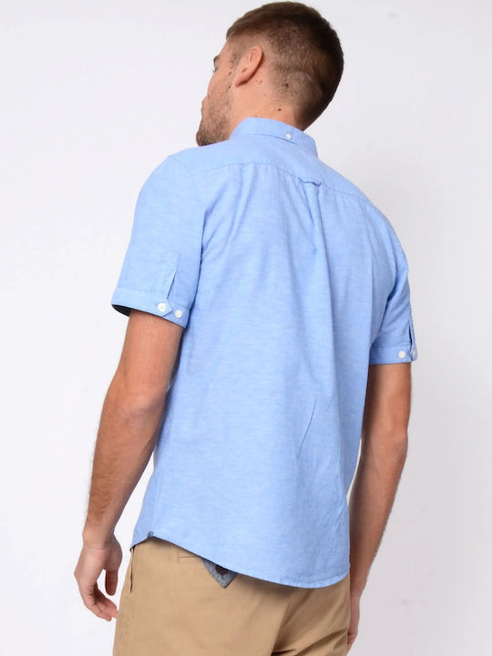 Tokyo Laundry Men's Shirt Short Sleeve Cotton Blue