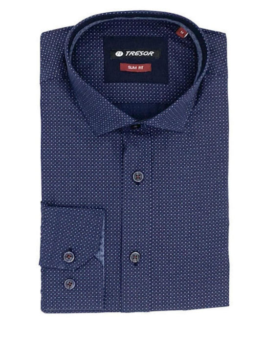 Tresor Men's Shirt Long Sleeve Navy Blue