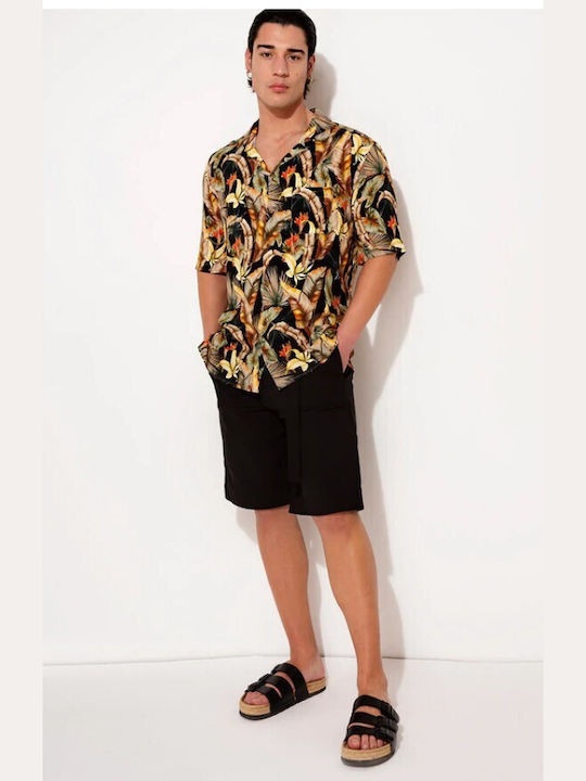 Stefan Fashion Men's Shirt Short Sleeve Floral Black