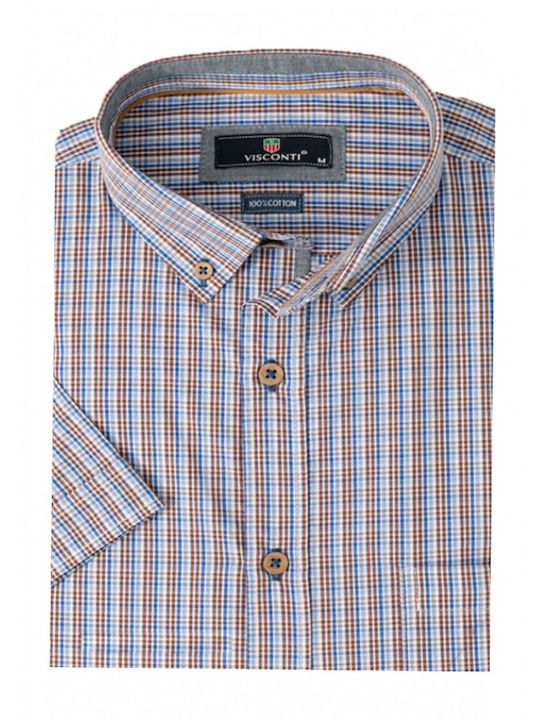 Visconti Men's Shirt Short Sleeve Cotton Checked Multicolour