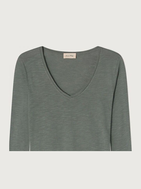 Women's Long Sleeve Sweater Woolen with V Neckline Green
