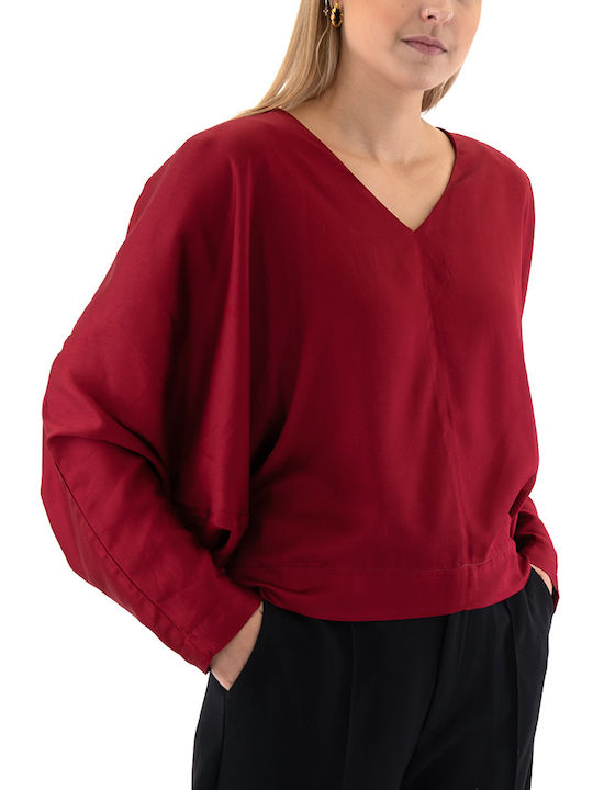Women's Blouse Long Sleeve with V Neckline Khaki