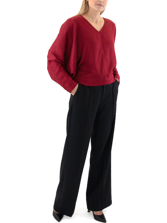 Women's Blouse Long Sleeve with V Neckline Khaki