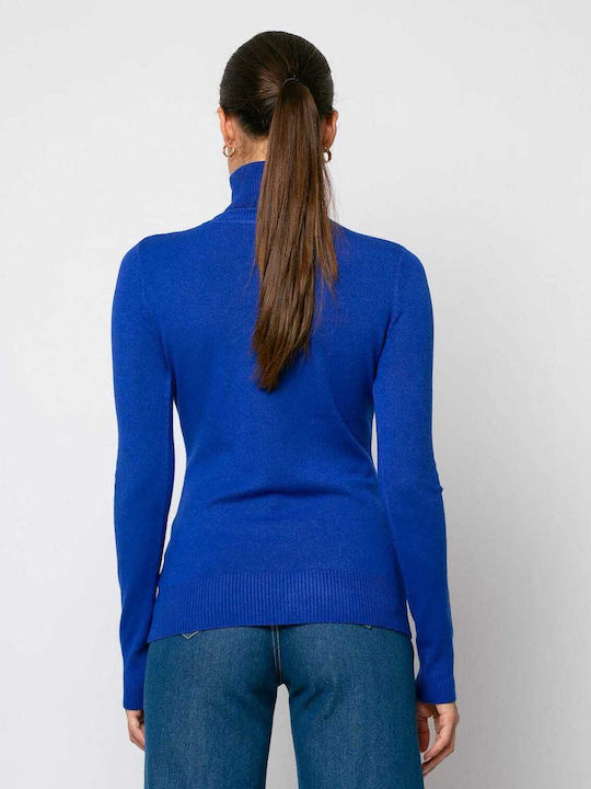 Noobass Women's Long Sleeve Sweater Turtleneck Blue