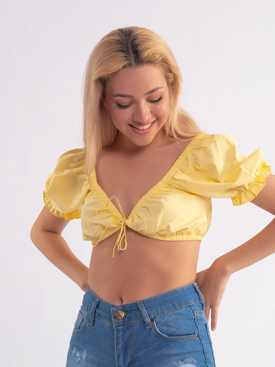 The Lady Women's Summer Crop Top Short Sleeve Yellow