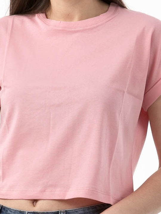 Simple Fashion Women's Summer Crop Top Cotton Short Sleeve Pink