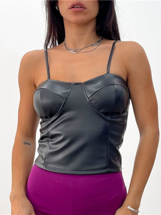 Chica Damen Korsett Bluse mit Trägern Schwarz