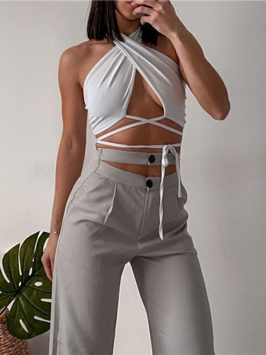 Women's Summer Crop Top Sleeveless White 82eet-01007