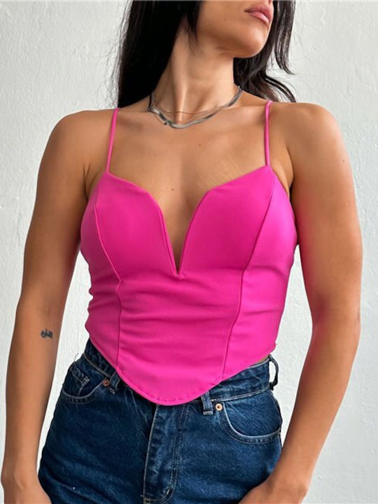 Chica Women's Summer Crop Top with Straps Fuchsia