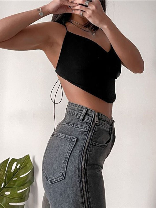 Γυναικείο Crop Top με Τιράντες Καλοκαιρινό Μαύρο