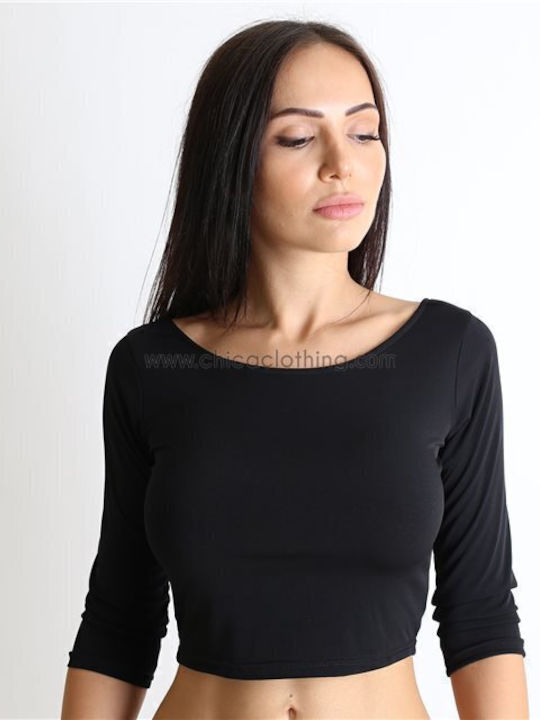 Γυναικείο Crop Top με Μανίκι 3/4 Μαύρο