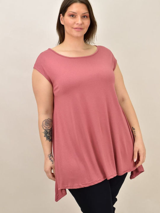 First Woman Women's Oversized T-shirt with V Neck Pink