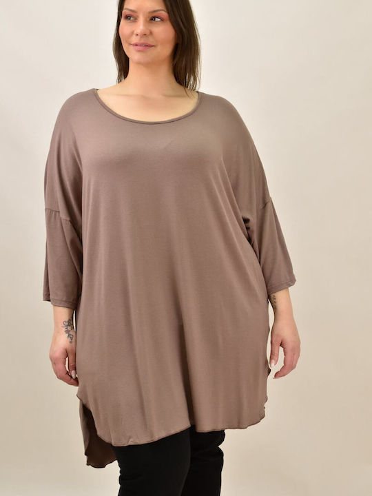 First Woman Women's Blouse with 3/4 Sleeve Beige