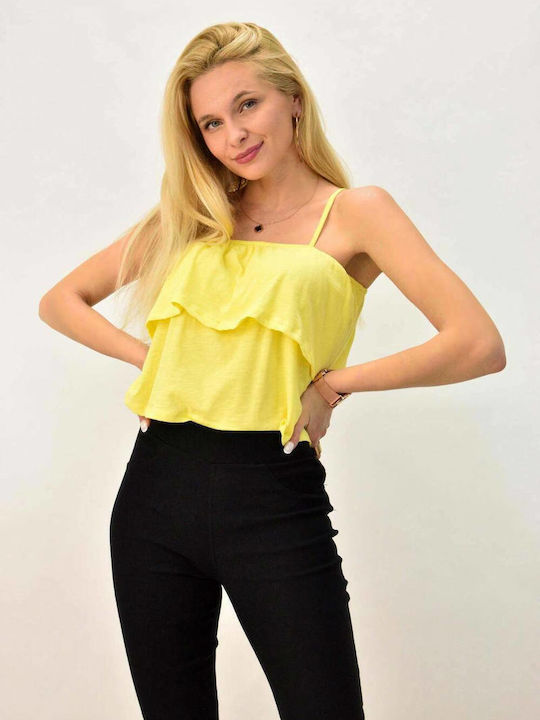 First Woman Women's Summer Blouse with Straps Yellow