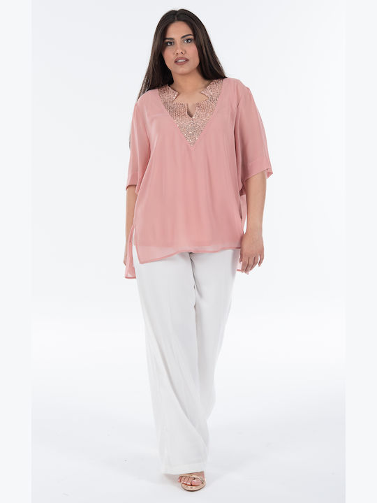 Siderati Women's Summer Blouse Short Sleeve Pink