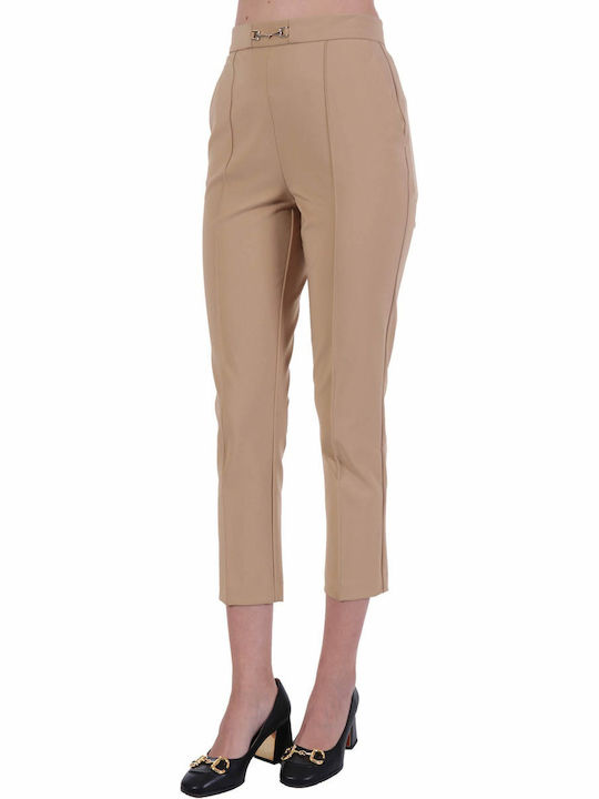 Elisabetta Franchi Women's High-waisted Cotton Capri Trousers Beige