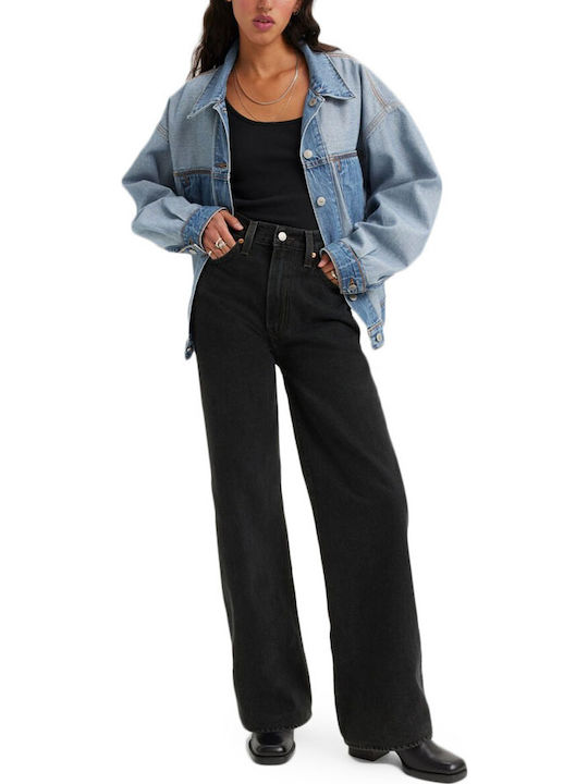 Ribcage Women's Jean Trousers in Wide Line Black