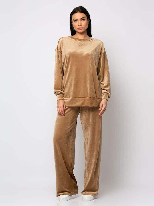 Noobass Women's Brown Set with Trousers in Wide Line