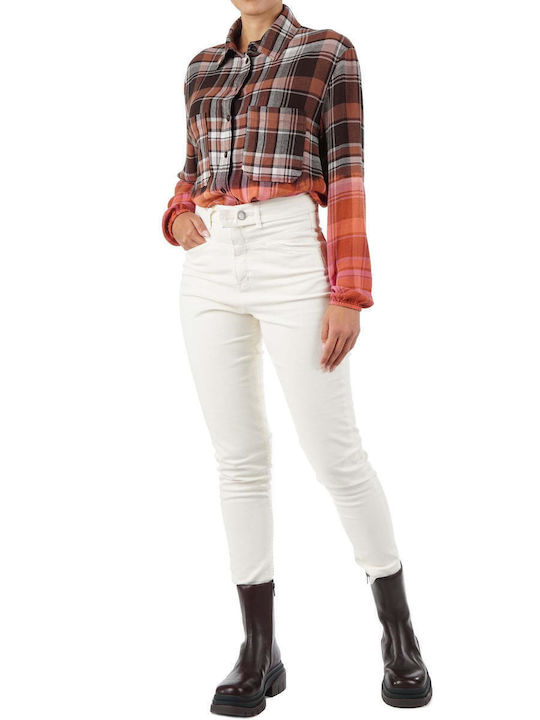 Leadof Camicia Μακρυμάνικο Γυναικείο Πουκάμισο Καφέ Καρό
