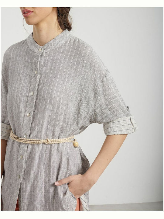 Langärmelig Damen Hemd Gray Monochrom