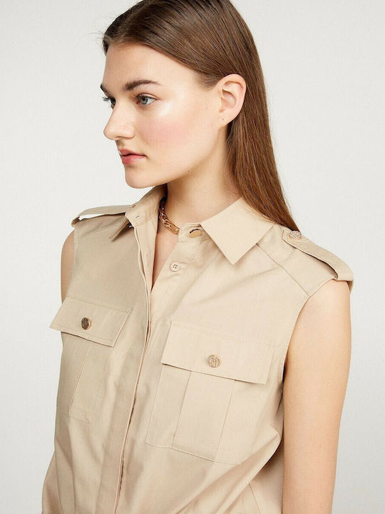 Women's Monochrome Sleeveless Shirt Beige