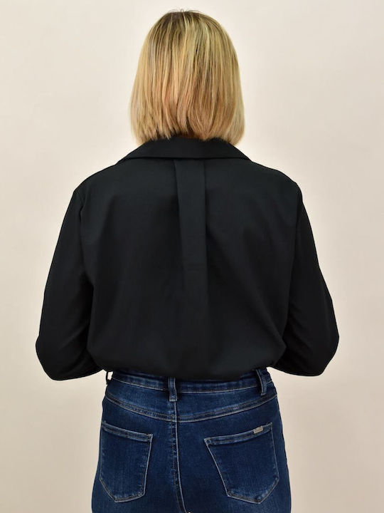 Langärmelig Damen Hemd Schwarz Druck